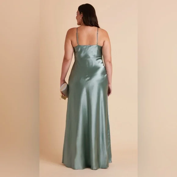 Unaltered Birdy Grey Lisa Shiny Satin Bridesmaid Dress in Sea Glass - Picture 3 of 9
